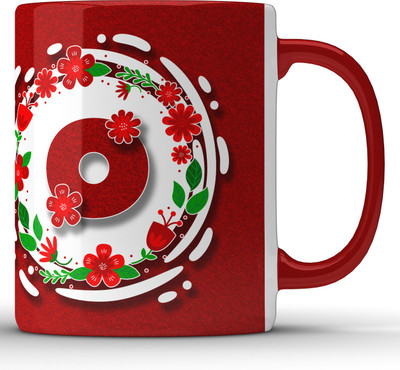 Unbounded Company Alphabet O Floral Pattern Red Ceramic Coffee Mug(325 ml)