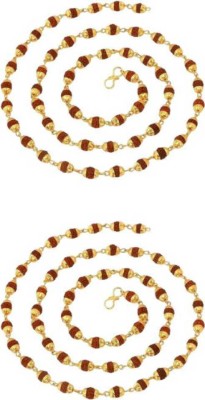 Cyan spritual OrigionalNatural Rudraksha Japa Mala Wood Chain Gold-plated Plated Wood Chain Brass Chain