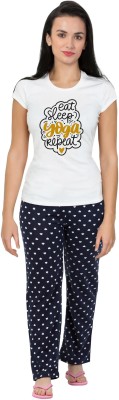 Fflirtygo Women Printed White, Black Top & Pyjama Set