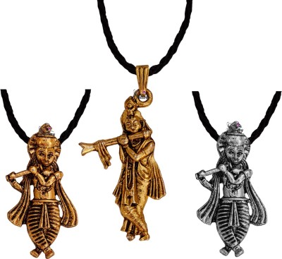 Sullery Lord Shree RadhaKrishna Locket With Cotton Dori Chain Gold-plated Brass, Cotton Dori Pendant Set