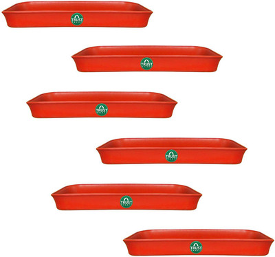 TrustBasket UV Treated 13.5 inch Rectangular Bottom Tray(Plate/Saucer) Suitable for 14 inch Rectangular Plastic Pot - Brown Color - Set of 6 Plant Container Set(Pack of 6, Polythene)