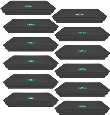 TrustBasket UV Treated 5.7 inch Square Bottom Tray Suitable for 8 inch Square Plastic Pot - Black Color - Set of 12 Plant Container Set(Pack of 12, Polythene)