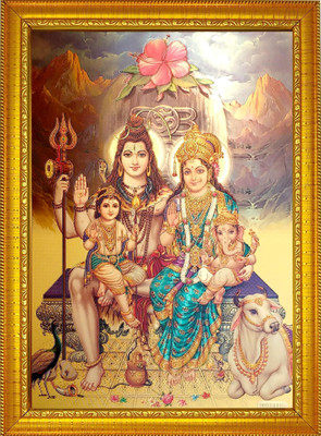 ADA Handicraft Lord Goddess God Shankar Parivar Photo for Pooja Religious Frame