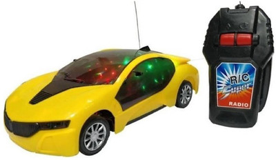 Kid Kraze 3D LED Light Fast Modern Car with Remote Control(Yellow)