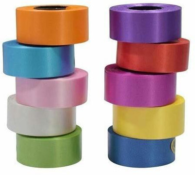 kigs enterprise Pack of 10 Pcs 1 Inch Premium Plastic Curling Ribbon 10 Mtr Each Multicolor 1 inch 10 mtr in Each roll (Pack of 10 Pcs) Multicolor PP (Polypropylene) Ribbon(Pack of 10)