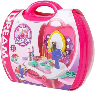 Montreal Makeup Set For Children Girls Pretend Play Make up Kit Gift Great For Little Girls Kids Include 21 Pcs Beauty Salon Toys Make up Box Present (Model No-8228, Pink