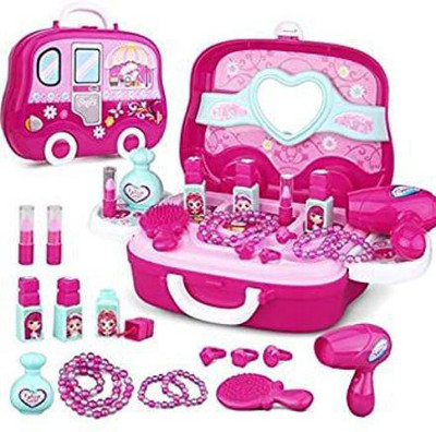 Montreal 19 PCs Pretend Play Beauty Toy Set With Fashion Accessories For Girls (Pink Beauty Set)