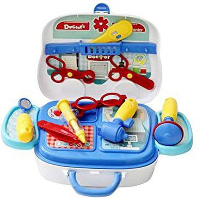 Montreal ®Doctor Set Pretend Play Learning Educational Tool Toy With Portable Medical Clinic Suitcase & Equipment's -14 PCs (Blue & White)