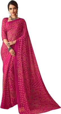 REBOOT FASHIONS Printed Bandhani Chiffon Saree(Pink)