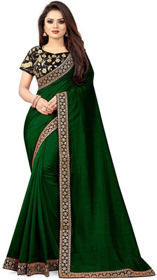 Taboody Empire Self Design, Temple Border, Solid/Plain Bollywood Art Silk Saree(Dark Green)