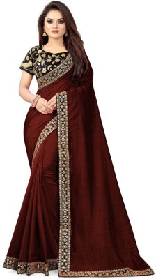 Taboody Empire Self Design, Temple Border, Solid/Plain Bollywood Art Silk Saree(Brown)