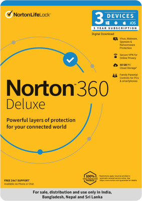 Norton 360 Deluxe 3 PC PC 3 Years Total Security Compatible with Mac, Android, iOS, Windows (Email Delivery - No CD)(Standard Edition)