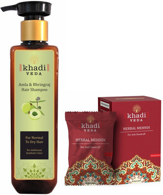 khadi veda Amla bhringraj Shampoo 200 ml & Burgundy Mehndi 100 gm Combo.(300 ml)