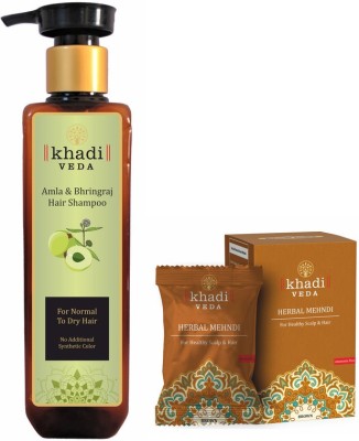 khadi veda Amla bhringraj Shampoo 200 ml & Brown Mehndi 100 gm Combo.(300 ml)