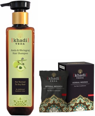 khadi veda Amla Bhringraj Shampoo 200 ml & Black Mehndi 100 gm Combo.(300 ml)