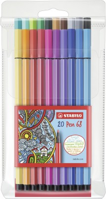 Stabilo Pen 68 - Premium (in Wallet), Felt Tip Nib Sketch Pens(Set of 20, Multicolor)