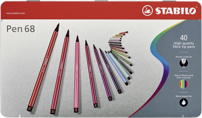 Stabilo Pen 68 - Premium (in Metal Box), Felt Tip Nib Sketch Pens  with Washable Ink(Set of 40, Multicolor)