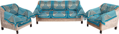 Nendle Velvet Abstract 3+1+1 Seater Sofa Cover(Skyblue Pack of 12)