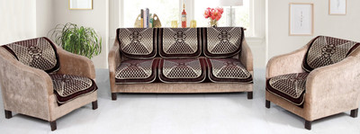Nendle Velvet 3+2 Seater Sofa Abstract Cover(Pack of 6 Brown)