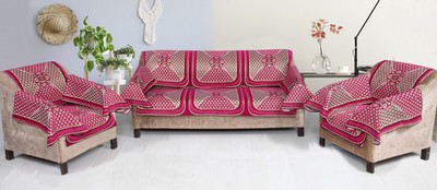 Nendle Velvet Abstract 3+1+1 Seater Sofa Cover(Pink Pack of 12)
