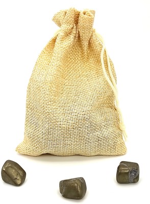 Plus Value pyrite-tumbled-50gm-jute-bag Regular Asymmetrical Crystal Pebbles(Grey 50 g)