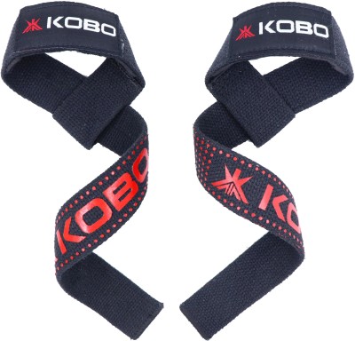 KOBO Weight Lifting Straps with Silicone Rubber Grip/ Padded Gym Training Bar Belt Wrist Support(Black)