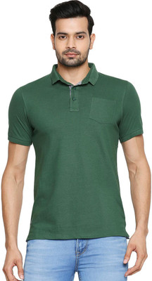 KILLER Solid Men Mandarin Collar Dark Green T-Shirt