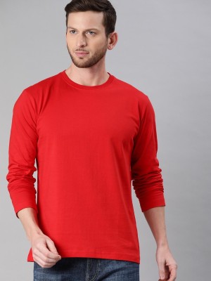 BE AWARA Solid Men Round Neck Red T-Shirt