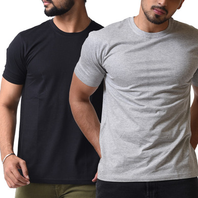 BLOOPERS Solid Men Round Neck Black, Grey T-Shirt