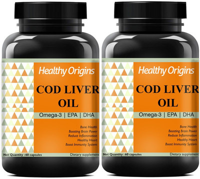 Healthy Origins Cod Liver Oil Capsules for Learning Ability, Concentration (Pack Of 2) Ultra(2 x 60 No)