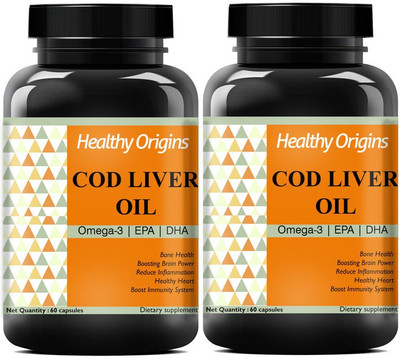 Healthy Origins Cod Liver Oil Capsules for Learning Ability, Concentration (Pack Of 2) Pro(2 x 60 No)