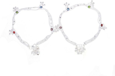 Frolics India Multicoloured stones studded with ghungroo silver coloured Alloy Anklet