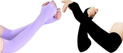 Aadikart Nylon Arm Sleeve For Men & Women(L, Black, Purple)