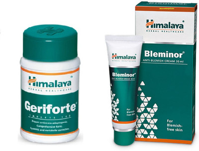 HIMALAYA Combo of Geriforte Tablet works as an adjuvant during prolonged illness and postoperative convalescence.& Bleminor Anti-Blemish Cream (Melasma/hyperpigmentation)_sold by Alida(Pack of 2, 60 Tablets, 30 ml)