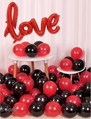 BestDeal247 Solid LOVE Decorations kit For Anniversary, Birthday, Valentine Day - Cursive RED Love Foil Balloon With Red and Golden Metallic Balloons 30 Pcs Letter Balloon(Red, Pack of 3)