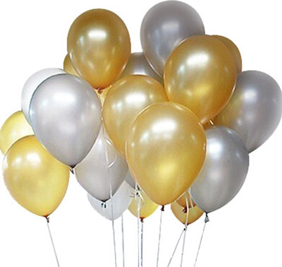 Aone Solid Golden Silver Metallic Birthday/Christmas/New Year/Wedding celebration Balloons 50Pcs Balloon(Gold, Silver, Pack of 50)