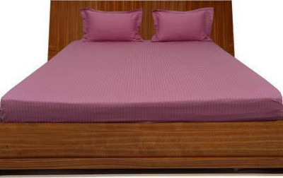 Divine Homes 220 TC Microfiber Double Striped Fitted (Elastic) Bedsheet(Pack of 1, Onion)