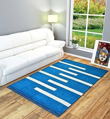 Sparrow world Blue Chenille Carpet(5 ft,  X 7 ft, Rectangle)