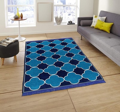 Sparrow world Blue, Black Chenille Carpet(3 ft,  X 5 ft, Rectangle)