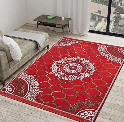 Sparrow world Red Chenille Carpet(3 ft,  X 5 ft, Rectangle)