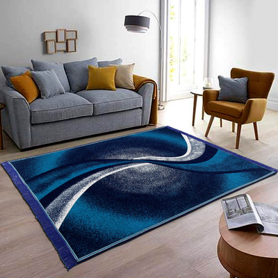 Linen Basics Velvet Floor Mat(Blue, Large)