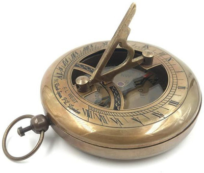 Ascent India Antique Brass Sundial compass push button lid open nautical gift Compass(Brown)