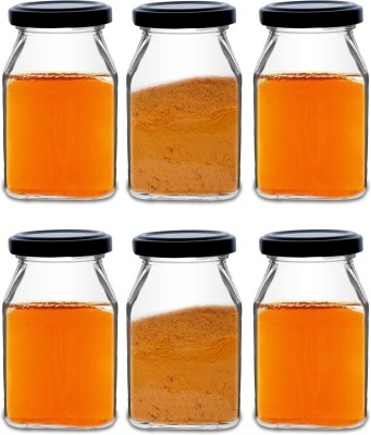 CROCO JAR Glass Honey Jar  - 250 ml(Pack of 6, Black)