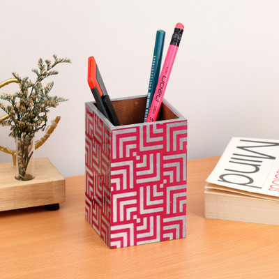DULI 1 Compartments MDF Pen stand(white, Red)