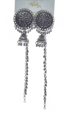 Luxoric  Silver Oxidized Plated One Layer Chain Bahubali Style Jhumka Earrings for Women & Girls German Silver Jhumki Earring