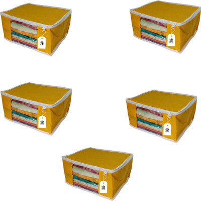 Adwitiya White Border Large Nonwoven Storage Organizer for Clothes Set of 5(Yellow)