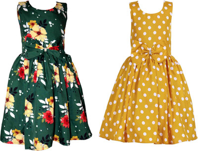 HEAVENS CREATIONS Below Knee Casual Dress(Multicolor, Sleeveless)