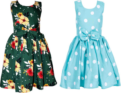 CINDERELLA THE CREATIONS FACTORY Girls Below Knee Casual Dress(Dark Green, Sleeveless)