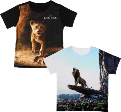 Lion King Boys Graphic Print Polycotton, Polyester Regular T Shirt(Multicolor, Pack of 2)