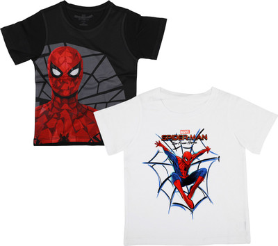 Spiderman Boys Graphic Print Polycotton, Polyester Regular T Shirt(Black, Pack of 2)